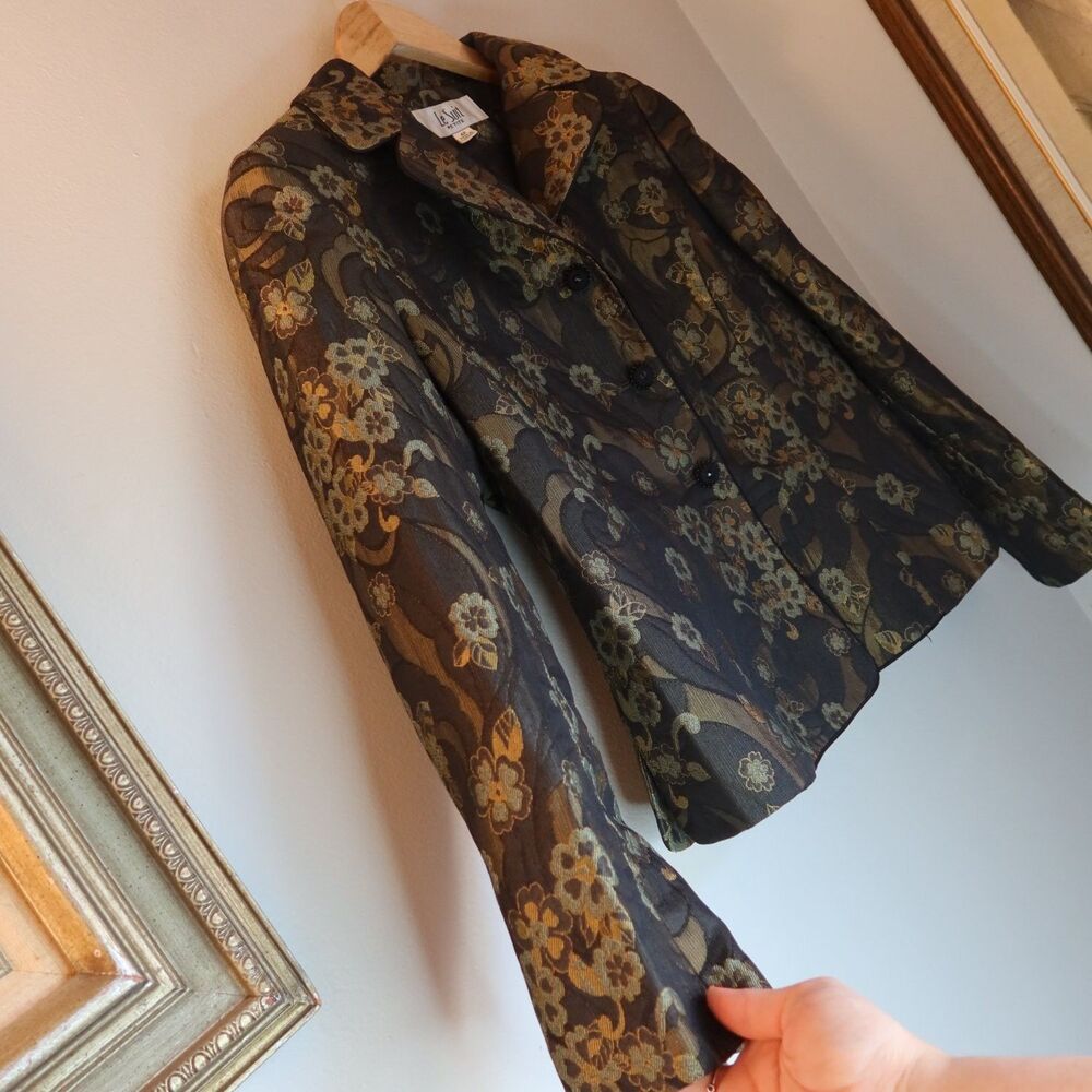Le Suit Blazer Jacket Womens 4P Floral Long Sleeve Collared